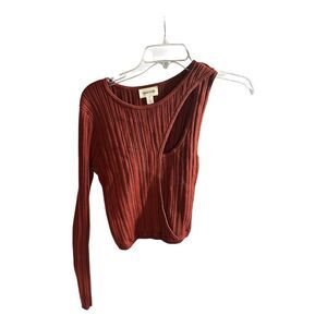 Open Edit Cut Out One Shoulder Orange Cropped LS Top Size M Split Hem Sweater‎